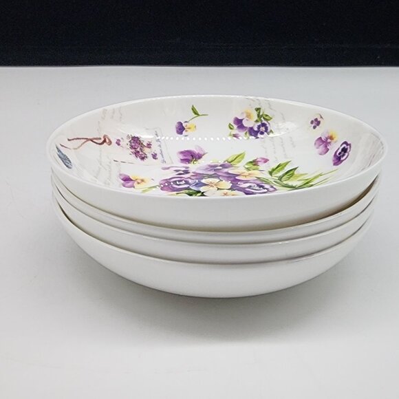 Set Of 4 Dora Papis Easy Life Purple Floral Fine Bone China Sauce Bowls Pansies - Picture 7 of 9